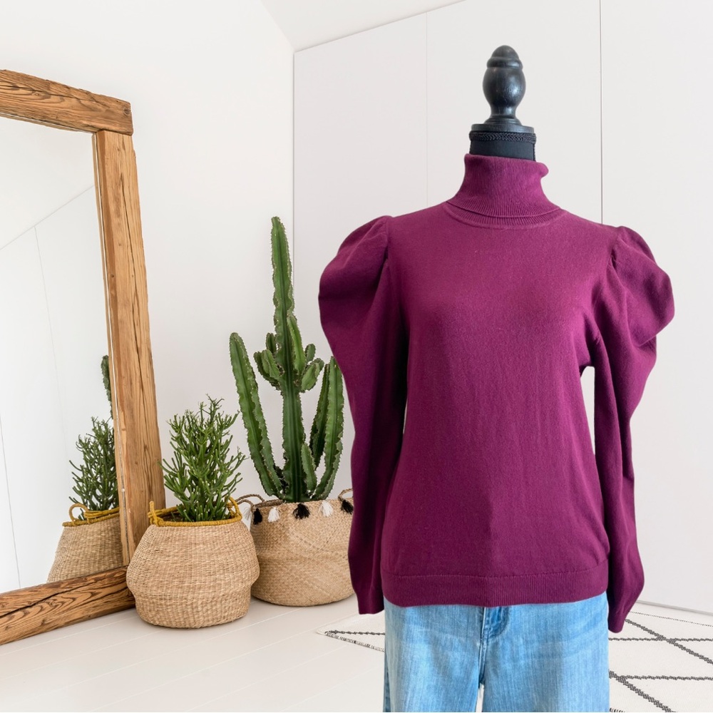 Misa LA Gabriela Turtleneck Puff Shoulder Sweater
